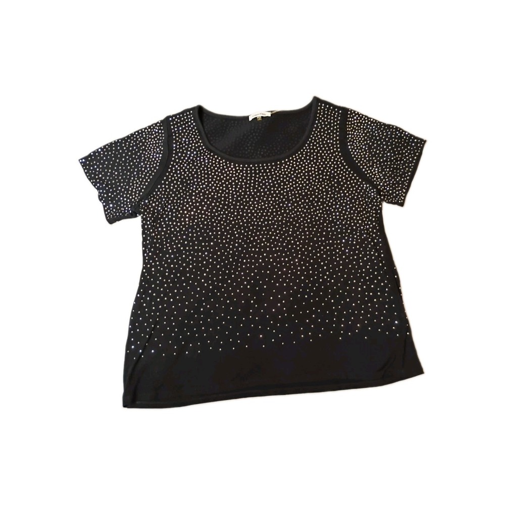 Calvin Klein Plus 1X Black Studded Embellished Top Shiny Night Out W1RH8004
